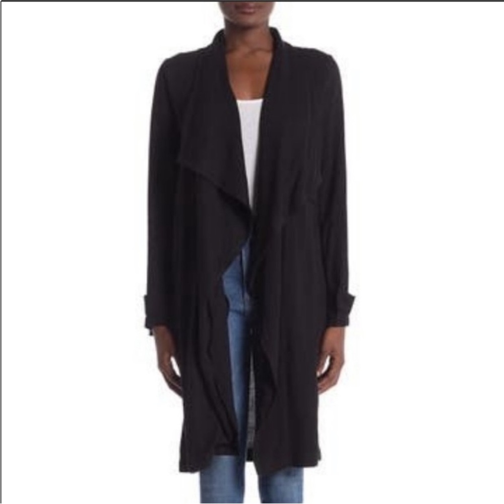 Elodie Black Linen Blend Draped Open Cardigan S